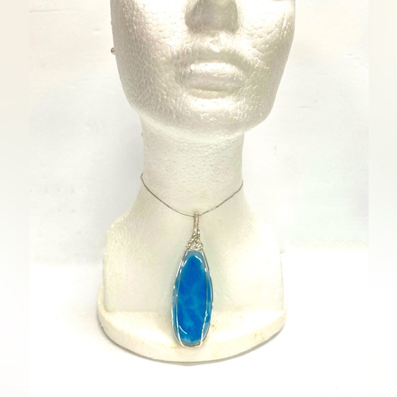 HANDMADE Resin Art “Faux Larimar” Wire Wrapped Statement Pendant - Picture 2 of 10